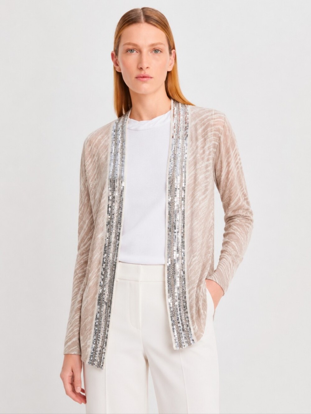 Tory Burch Quincy Linen Sequin Blend Cardigan XS